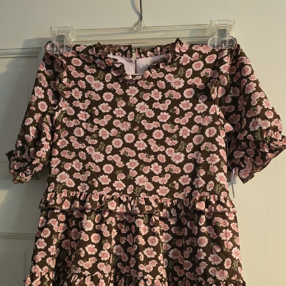 Floral Brown and Pink Kids Dress